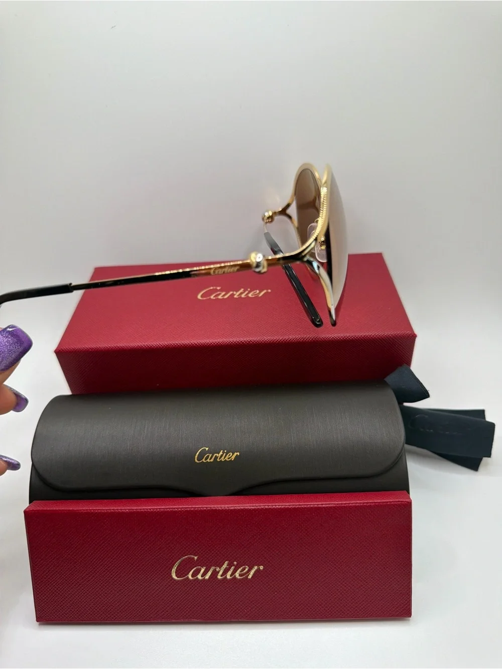 Cartier Gold Frame Sunglasses with Reflective Tinted Lenses